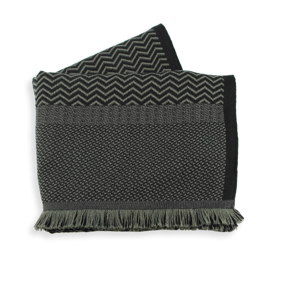 Echarpe-homme-laine-soie-kaki-noir-Sporty