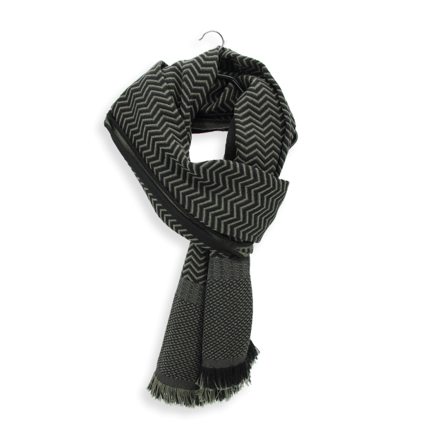 Echarpe-homme-laine-soie-kaki-noir-Sporty