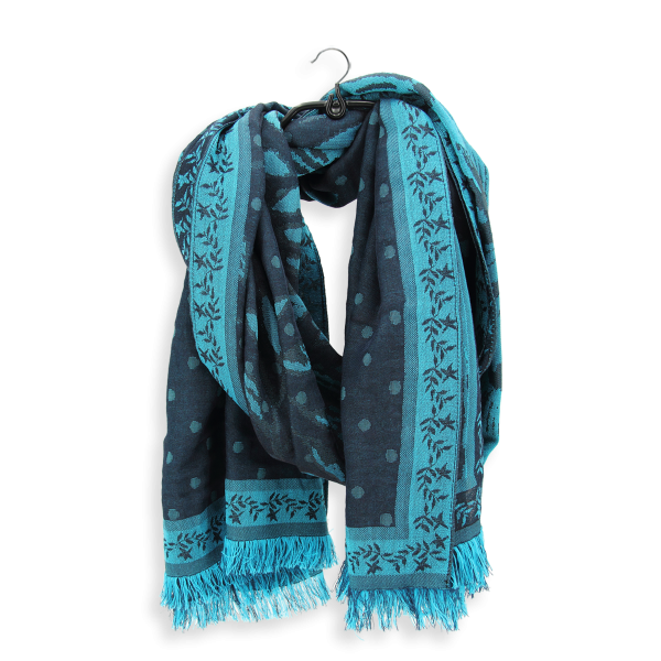 Maxi-étole-femme-laine-coton-soie-marine-turquoise-floral