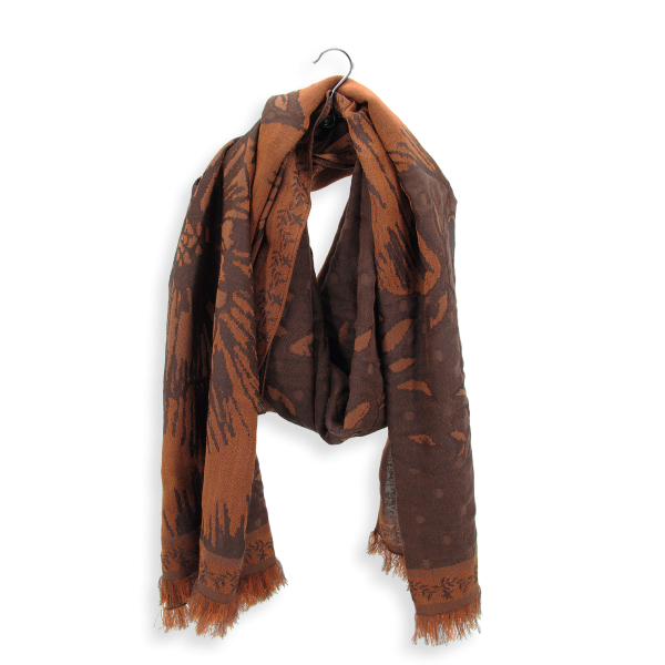Etole-femme-laine-soie-coton-marron-maxi floral