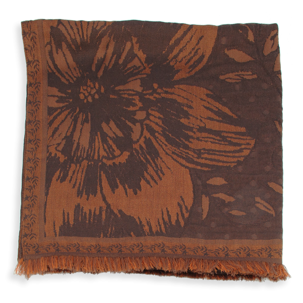 Etole-femme-laine-soie-coton-marron-maxi floral
