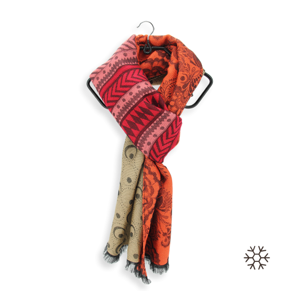 Echarpe-femme-laine-modal-orange-beige-Imaginaire