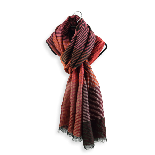 Etole-femme-kaleida-laine-soie-coton-orange-rouille