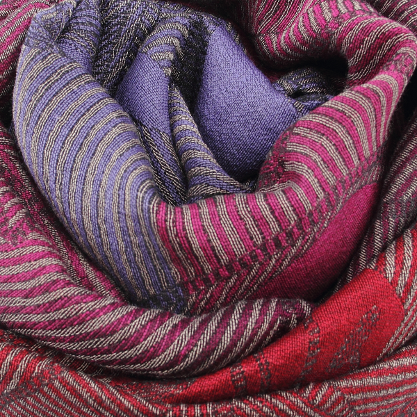 Echarpe-laine-mérinos-soie-coton-parme-rouge-Lys-fabriqué-en-france