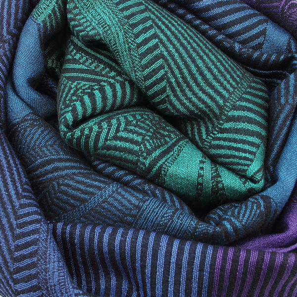 Echarpe-laine-mérinos-soie-coton-violet-vert-Lys-fabriqué-en-france