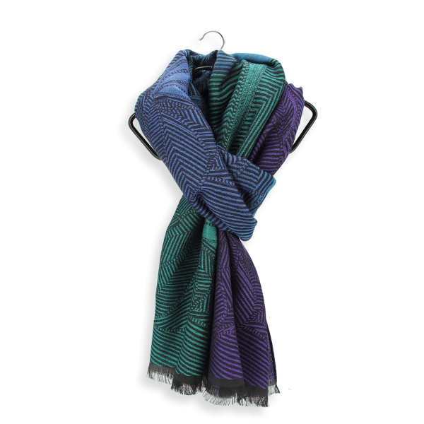 Echarpe-laine-mérinos-soie-coton-violet-vert-Lys-fabriqué-en-france