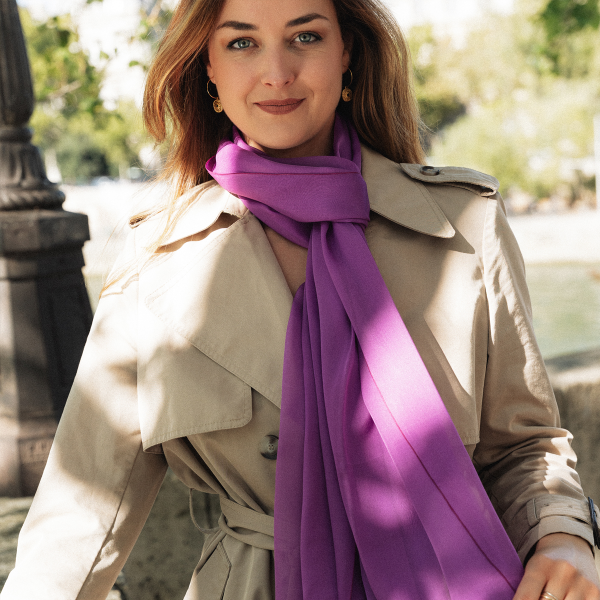 étole-femme-mousseline-soie-unie-rose-hortensia