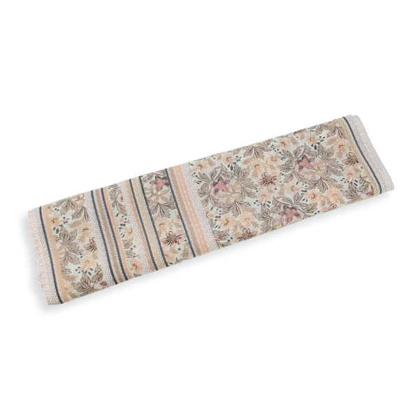 Foulard-chèche-femme-coton-soie-imprimé-beige-Jardin
