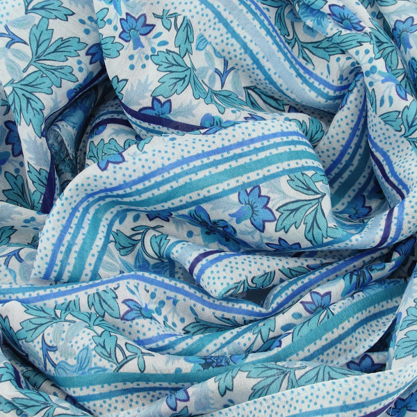 Foulard-chèche-femme-coton-soie-imprimé-bleu-Jardin