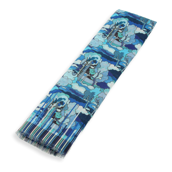 Foulard-femme-coton-soie-bleu-imprimé-Paysage