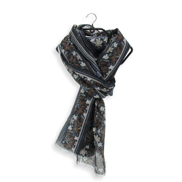 Foulard-chèche-femme-coton-soie-imprimé-noir-Jardin