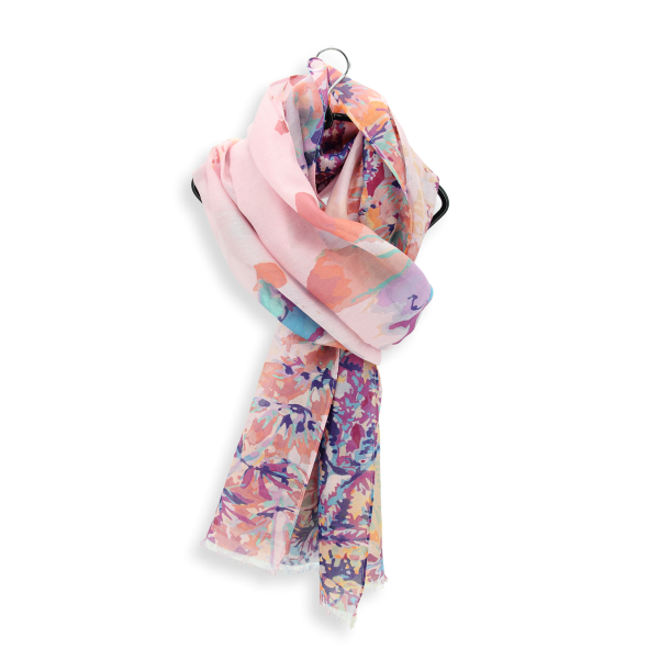 Foulard-femme-imprimé-coton-soie-rose-Flowers