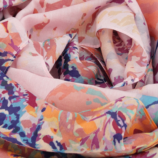 Foulard-femme-imprimé-coton-soie-rose-Flowers