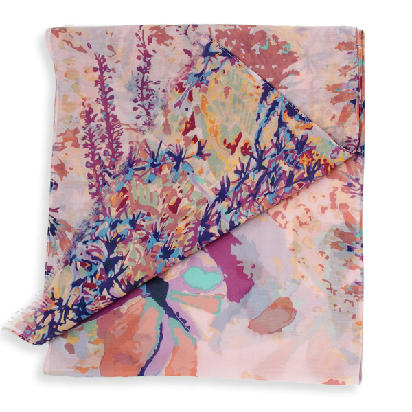 Foulard-femme-imprimé-coton-soie-rose-Flowers