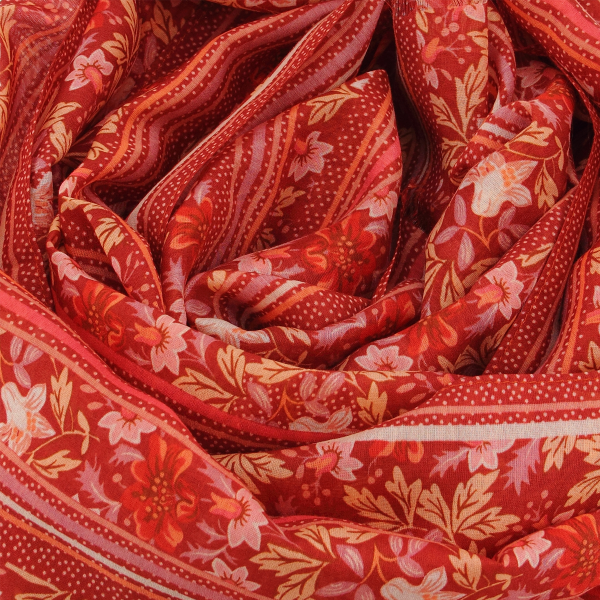 Foulard-chèche-femme-coton-soie-imprimé-rouge-Jardin