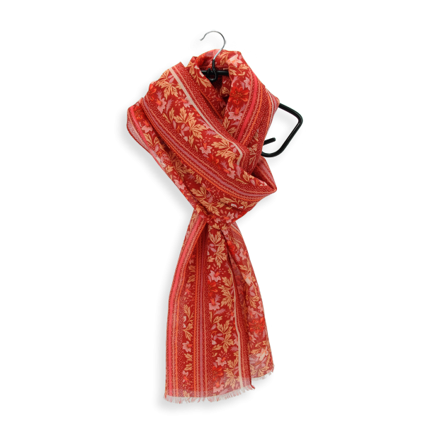 Foulard-chèche-femme-coton-soie-imprimé-rouge-Jardin