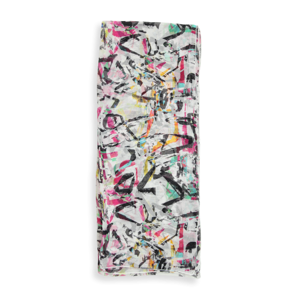 Foulard-soie-femme-blanc-rose-imprimé-graff