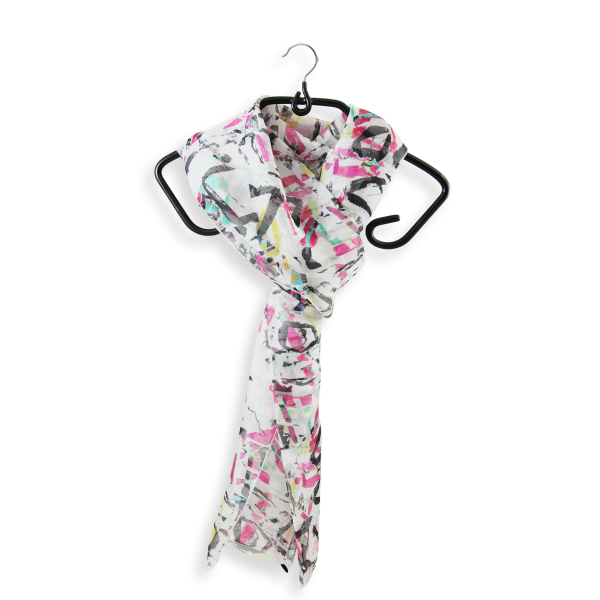 Foulard-soie-femme-blanc-rose-imprimé-graff