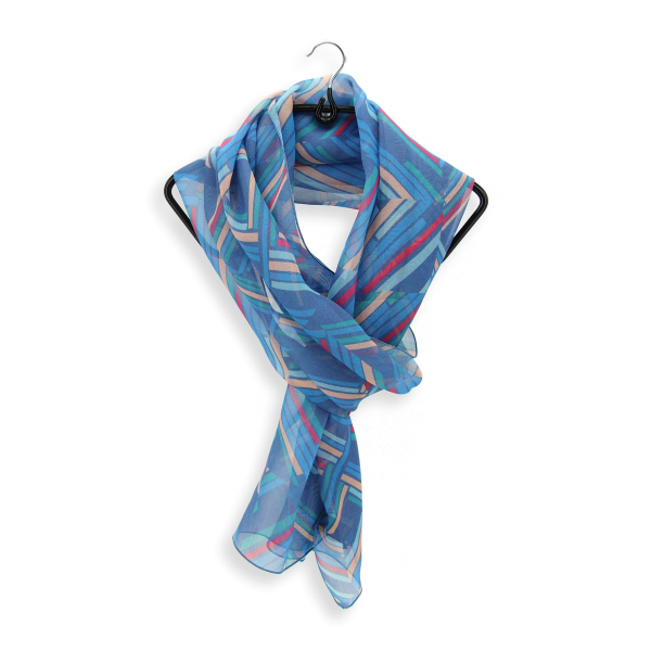 Foulard-femme-blue-soie-imprimée-Cubisme