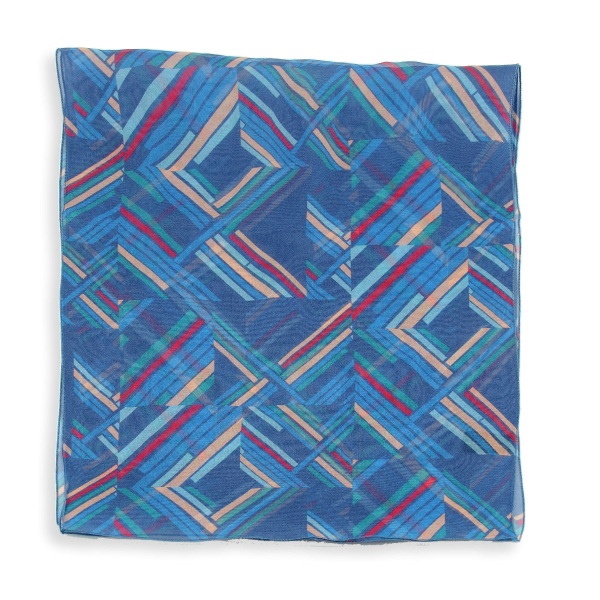 Foulard-femme-blue-soie-imprimée-Cubisme