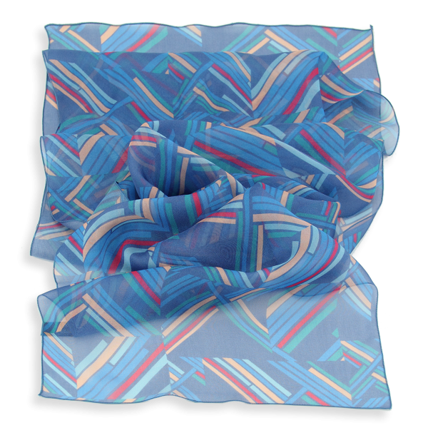 Foulard-femme-blue-soie-imprimée-Cubisme