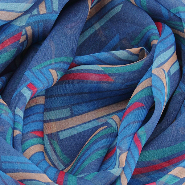 Foulard-femme-blue-soie-imprimée-Cubisme