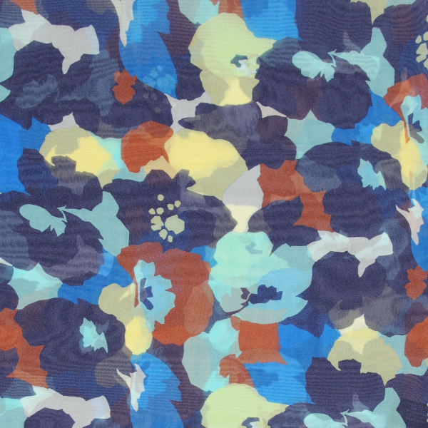 Foulard-femme-soie-imprimée-bleu-marine-Floral