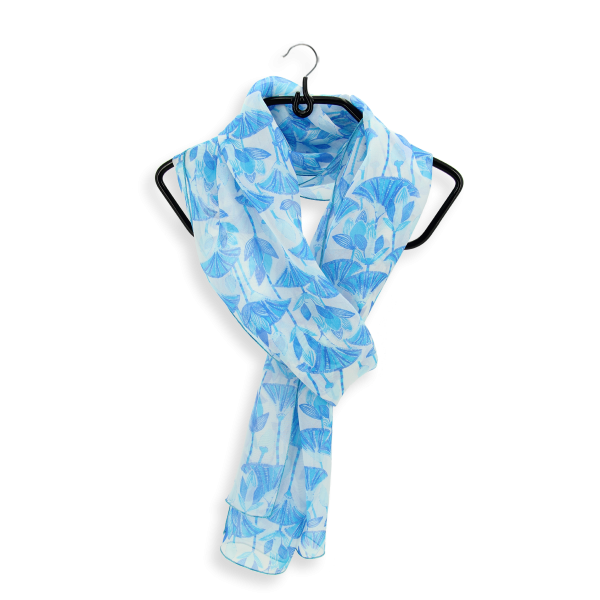 foulard-femme-soie-bleu-turquoise-imprimée-fleurs-lotus