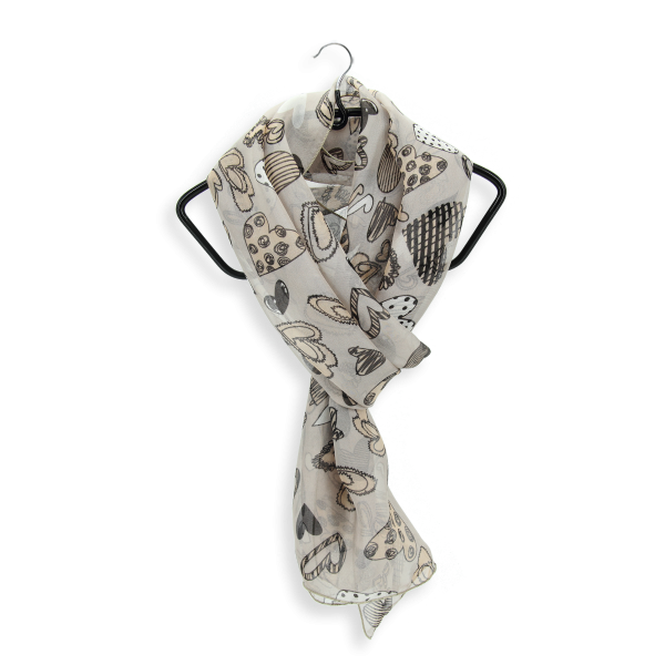 Foulard-femme-soie-imprimé-gris nuage-coeur