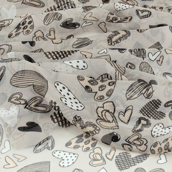 Foulard-femme-soie-imprimé-gris nuage-coeur
