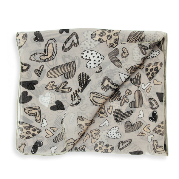 Foulard-femme-soie-imprimé-gris nuage-coeur