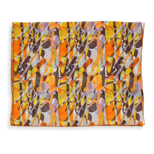 Foulard-femme-soie-jaune-imprimée-fleur-sauvage