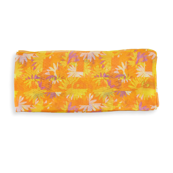 Foulard-femme-orange-mousseline-soie-imprime-Fleur C
