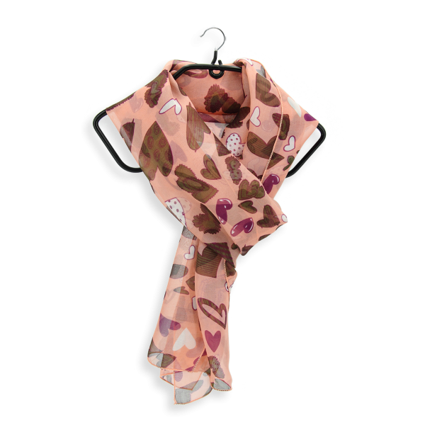 Foulard-femme-soie-imprimé-rose pêche-coeur
