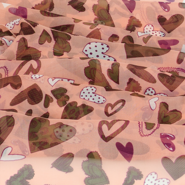 Foulard-femme-soie-imprimé-rose pêche-coeur