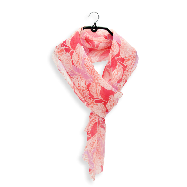 Foulard-rose-femme-soie-imprimée-Palm beach