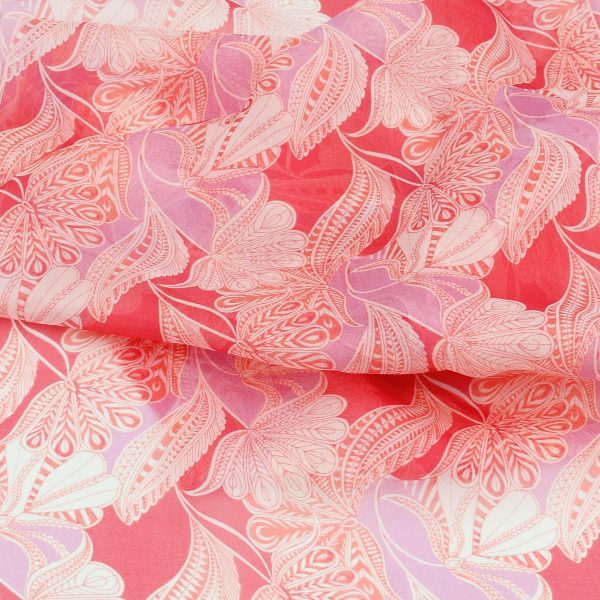 Foulard-rose-femme-soie-imprimée-Palm beach