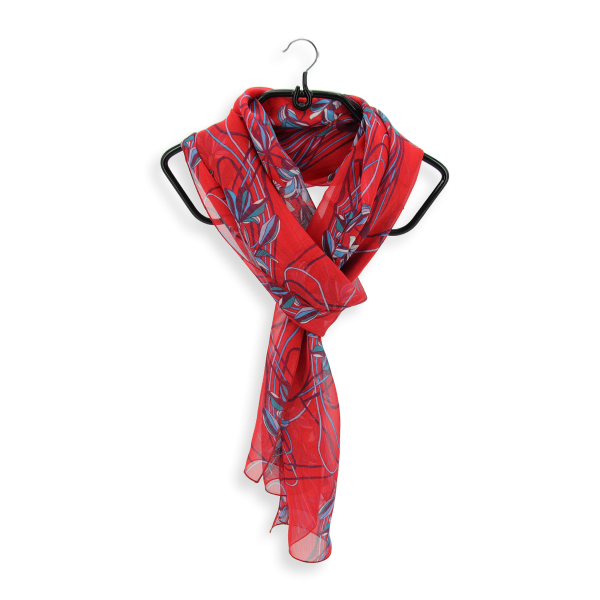 Foulard-rouge-femme-soie-imprimée-ondulation-