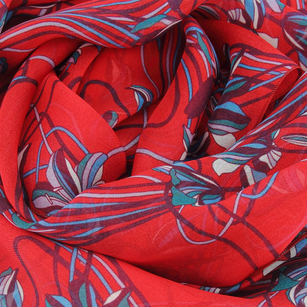 Foulard-rouge-femme-soie-imprimée-ondulation-
