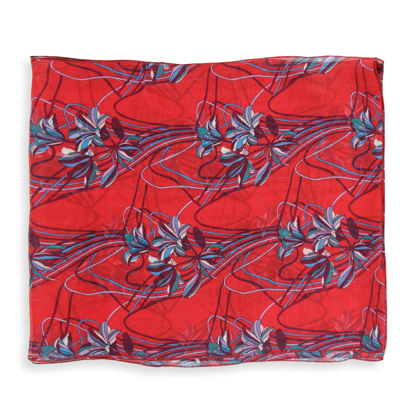 Foulard-rouge-femme-soie-imprimée-ondulation-