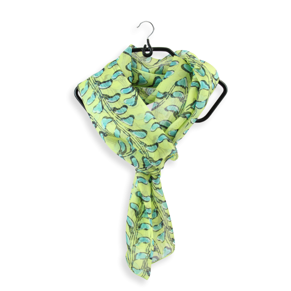 Foulard-femme-soie-vert-anis-imprimée-Cut