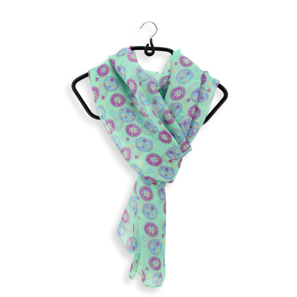 Foulard-soie-femme-imprimé-fleur médaillon-vert-menthe