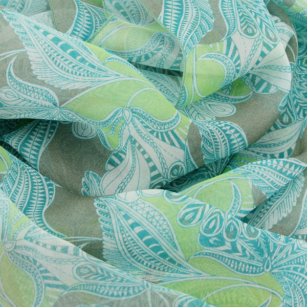 Foulard-vert-femme-soie-imprimée-Palm beach