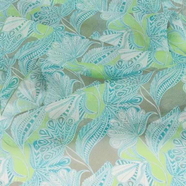 Foulard-vert-femme-soie-imprimée-Palm beach
