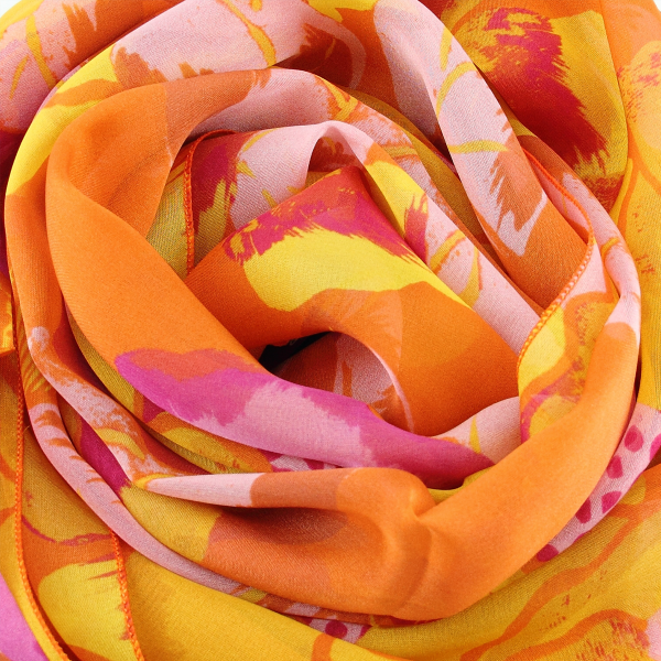 Foulard-soie-femme-imprimé-jaune-Pivoine