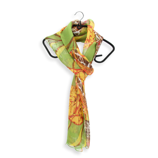 Foulard-femme-soie-vert-imprimée-fleur