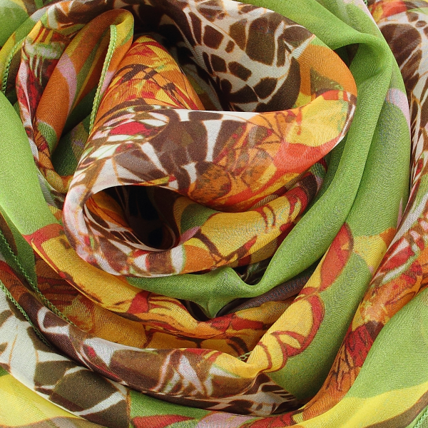 Foulard-femme-soie-vert-imprimée-fleur