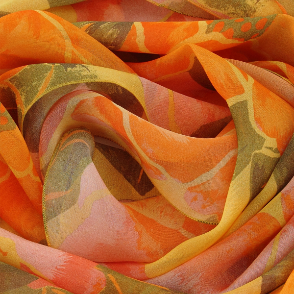 Foulard-soie-femme-imprimé-orange-Pivoine