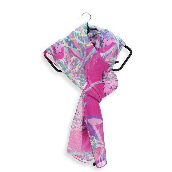 Foulard-femme-soie-imprimée-fleur-rose