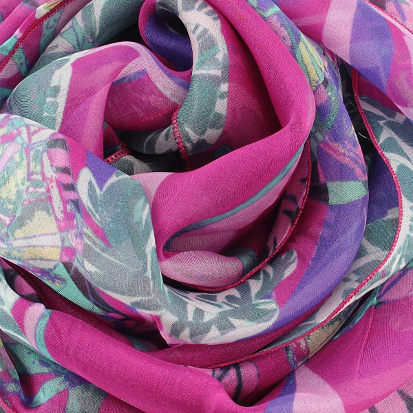 Foulard-femme-soie-imprimée-fleur-rose